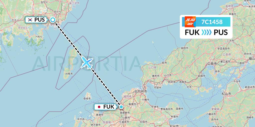 7C1458 Jeju Air Flight Map: Fukuoka to Busan