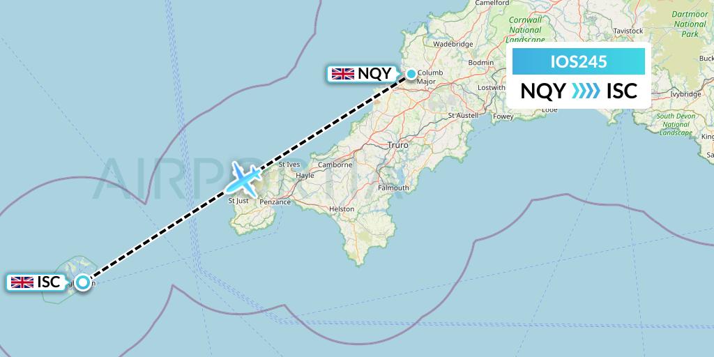 IOS245 Skybus Flight Map: Newquay to Isles Of Scilly