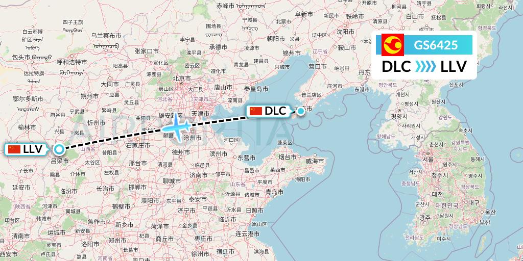 GS6425 Tianjin Airlines Flight Map: Dalian to Kunming