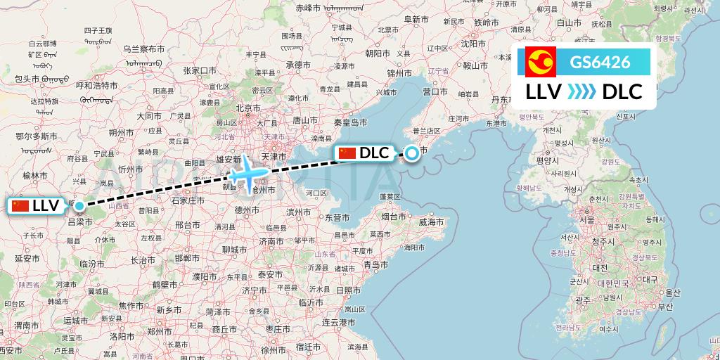 GS6426 Tianjin Airlines Flight Map: Kunming to Dalian