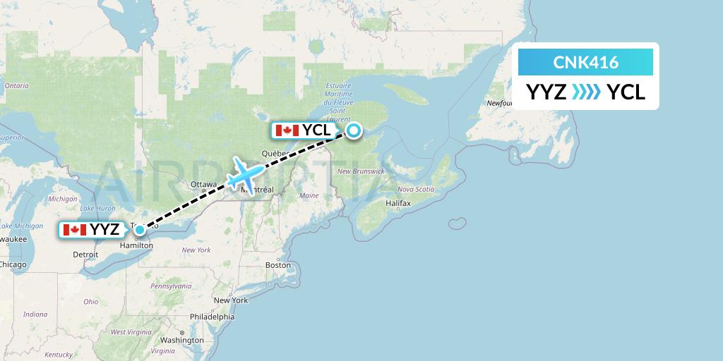 CNK416 Sunwest Aviation Flight Map: Toronto to Charlo