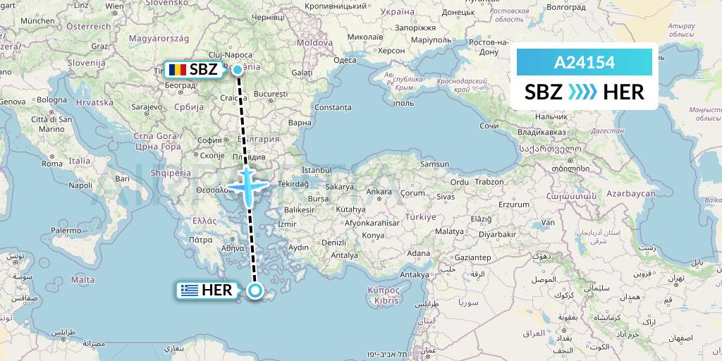 A24154 Anima Wings Aviation Flight Map: Sibiu to Heraklion