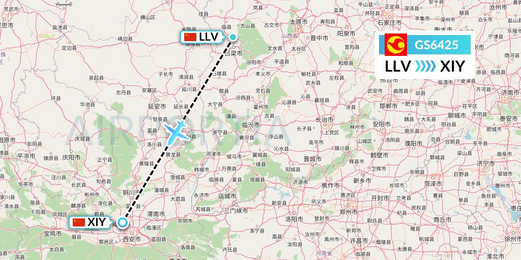 GS6425 Tianjin Airlines Flight Map: Kunming to Xi'an