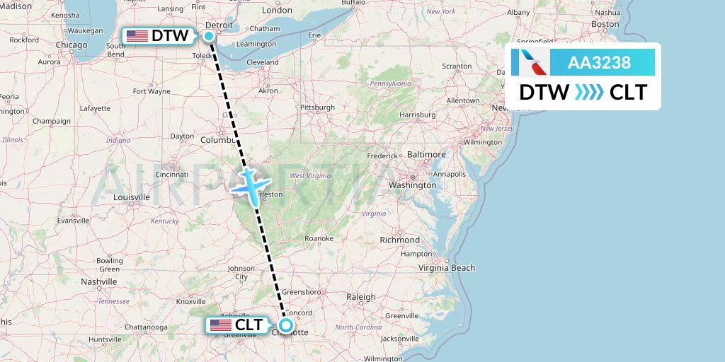 AA3238 American Airlines Flight Map: Detroit to Charlotte