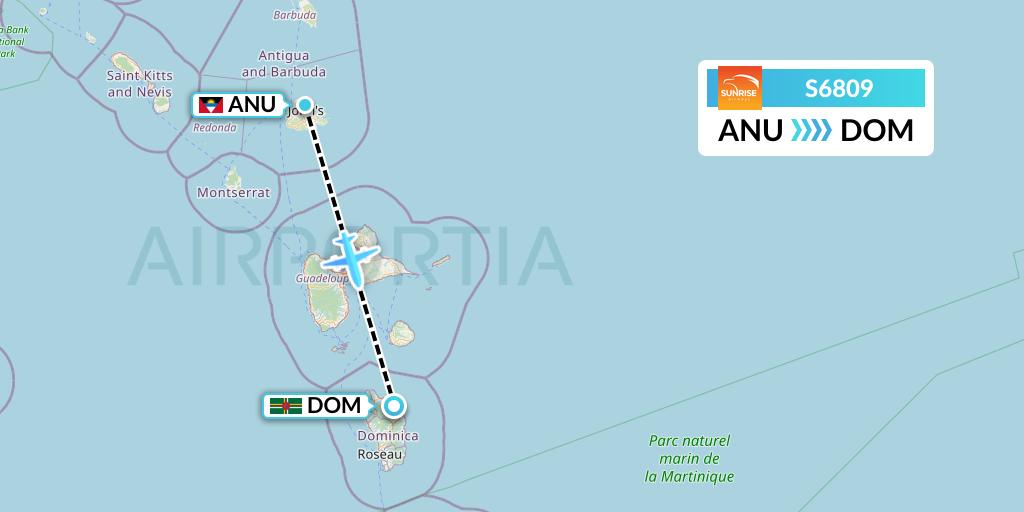 S6809 Sunrise Airways Flight Map: Antigua to Dominica