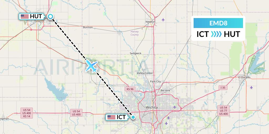 EMD8 Eaglemed Flight Map: Wichita to Hutchinson
