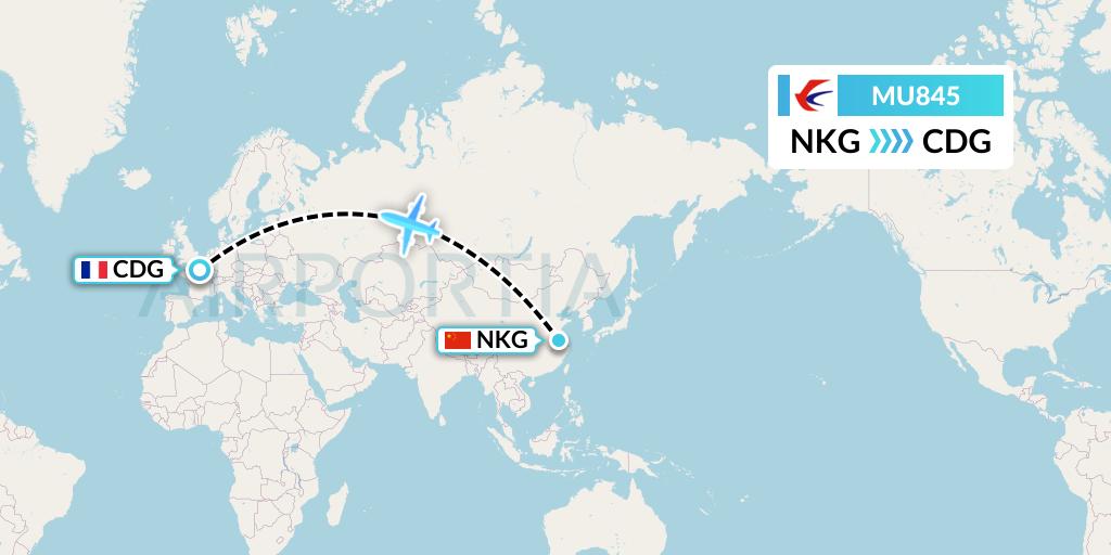 MU845 China Eastern Airlines Flight Map: Nanjing to Paris