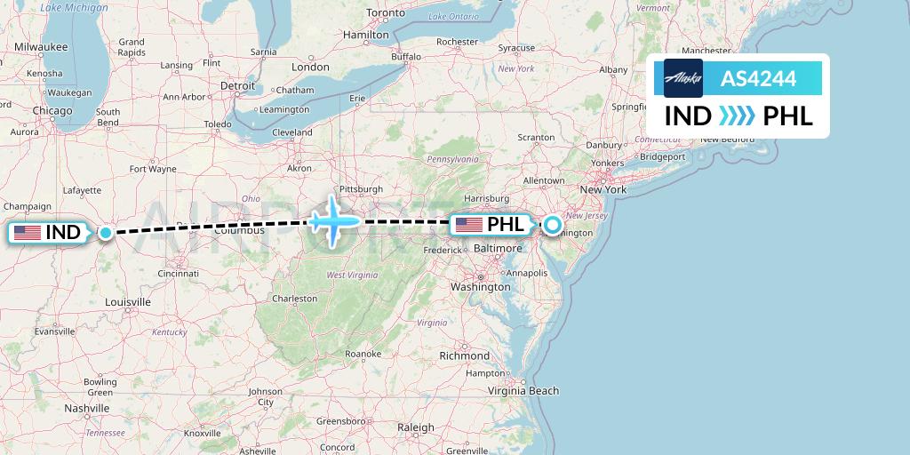 AS4244 Alaska Airlines Flight Map: Indianapolis to Philadelphia
