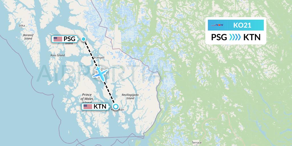 KO21 Komiaviatrans Flight Map: Petersburg to Ketchikan