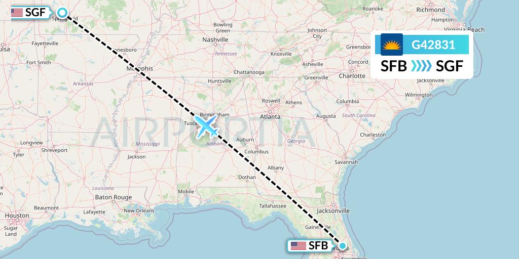 G42831 Allegiant Air Flight Map: Orlando to Springfield