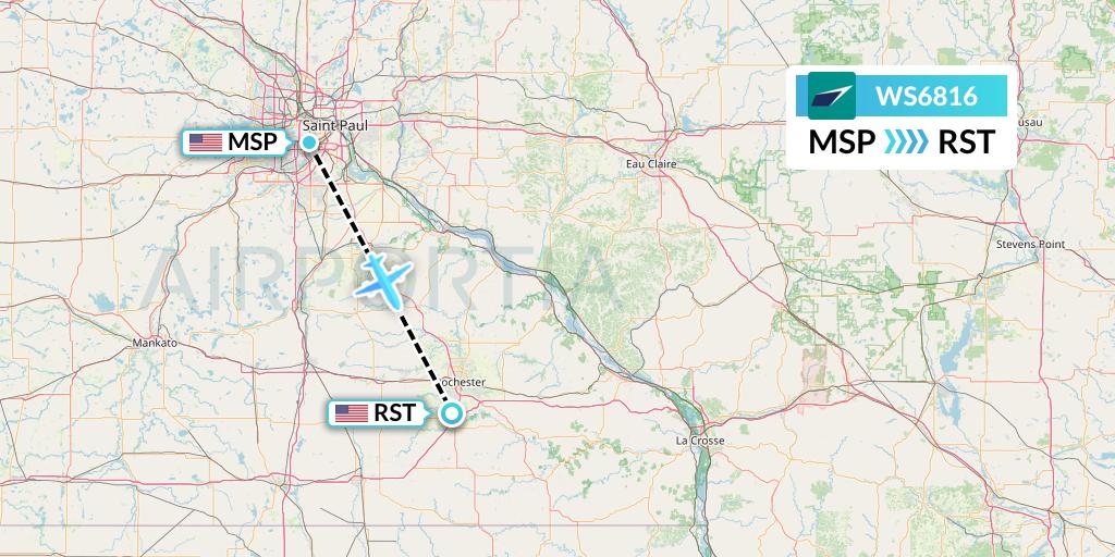 WS6816 WestJet Flight Map: Minneapolis to Rochester