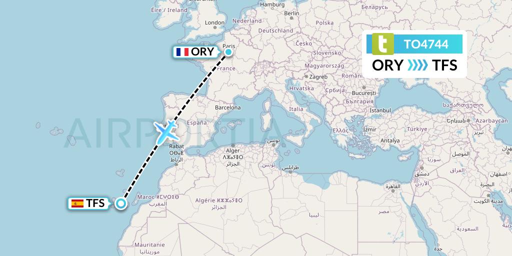TO4744 Transavia France Flight Map: Paris to Tenerife