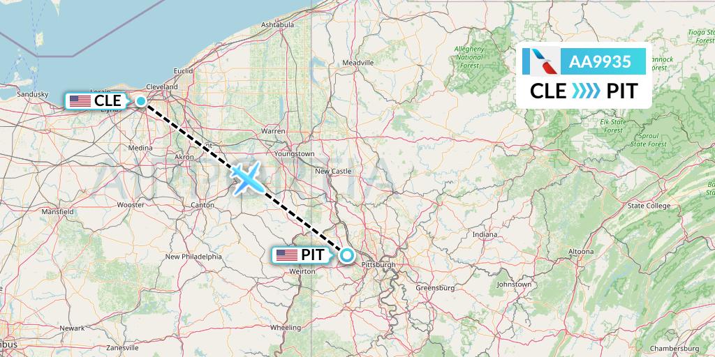 AA9935 American Airlines Flight Map: Cleveland to Pittsburgh
