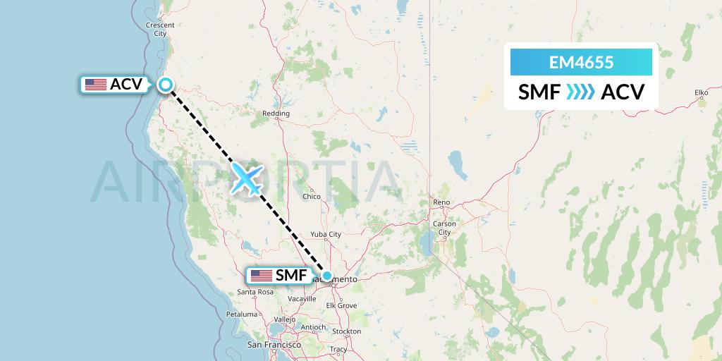 EM4655 Empire Airlines Flight Map: Sacramento to Eureka