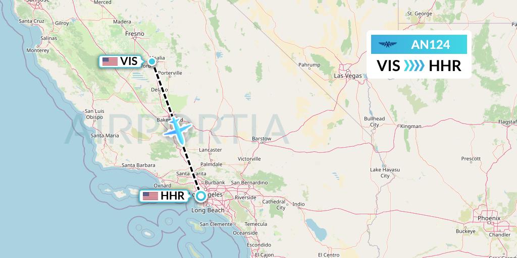 AN124 Advanced Air Flight Map: Visalia to Hawthorne