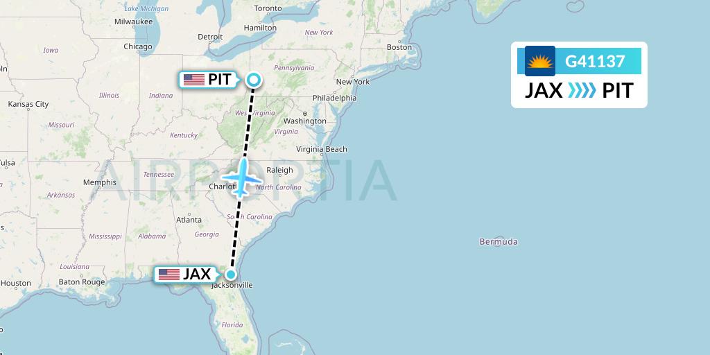 G41137 Allegiant Air Flight Map: Jacksonville to Pittsburgh
