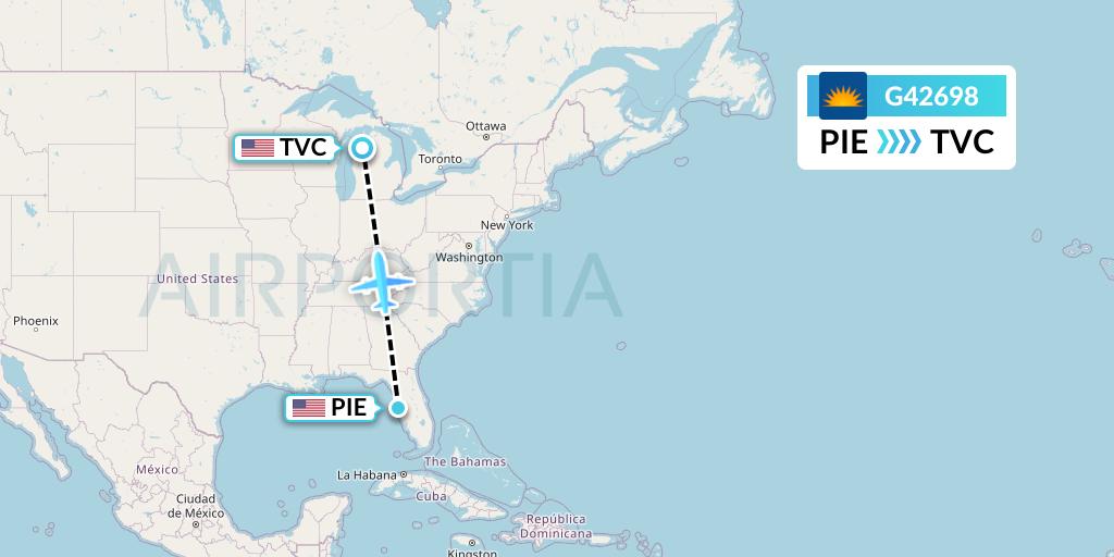 G42698 Allegiant Air Flight Map: St. Petersburg to Traverse City