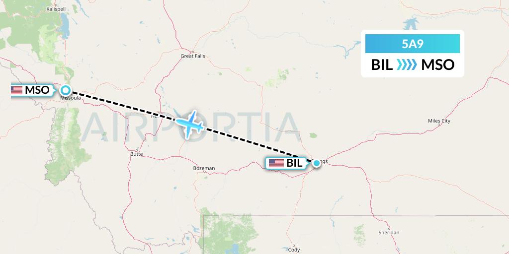 5A9 Alpine Air Express Flight Map: Billings to Missoula