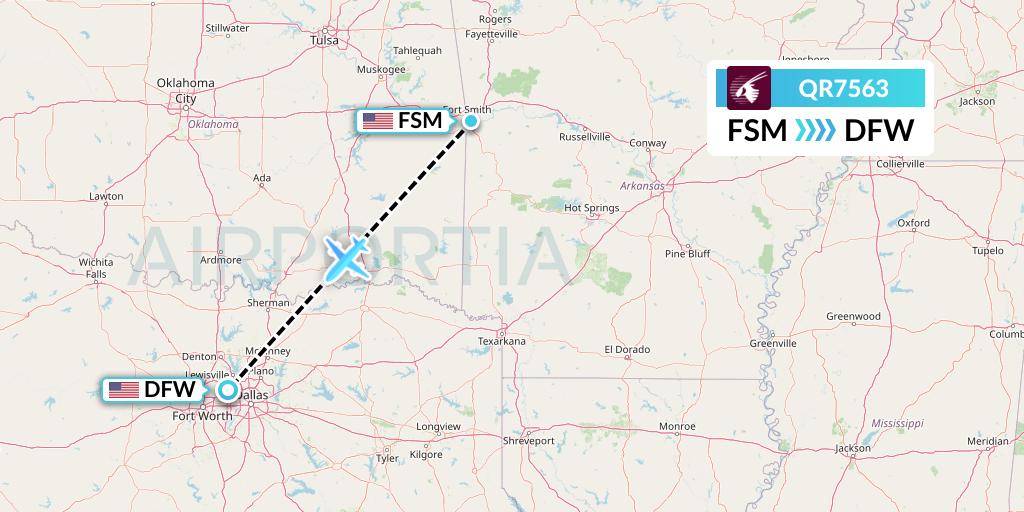 QR7563 Qatar Airways Flight Map: Fort Smith to Dallas
