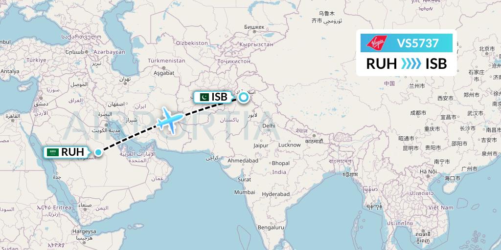 VS5737 Virgin Atlantic Airways Flight Map: Riyadh to Islamabad