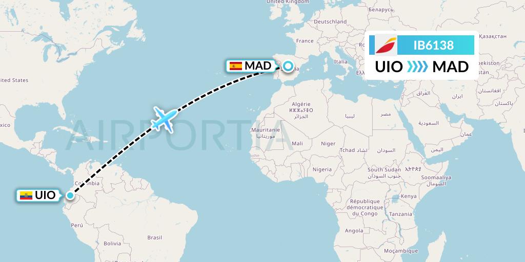 IB6138 Iberia Flight Map: Quito to Madrid