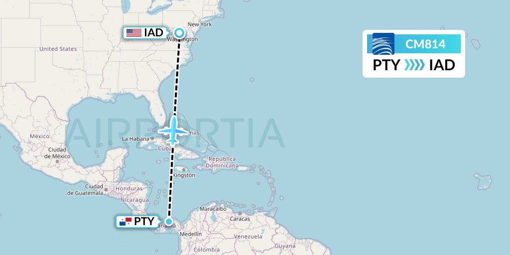 CM814 Copa Airlines Flight Map: Panama City to Washington