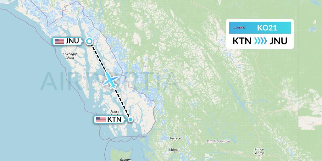 KO21 Komiaviatrans Flight Map: Ketchikan to Juneau
