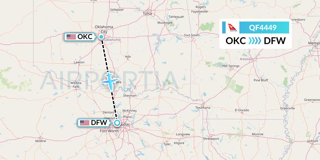 QF4449 Qantas Flight Map: Oklahoma City to Dallas