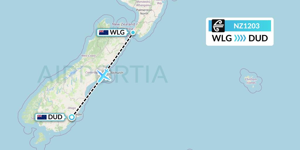 NZ1203 Air New Zealand Flight Map: Wellington to Dunedin