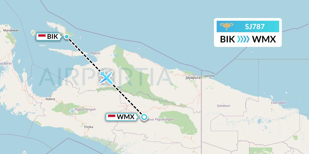 SJ787 Sriwijaya Air Flight Map: Biak to Wamena