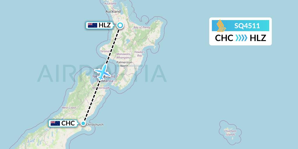 SQ4511 Singapore Airlines Flight Map: Christchurch to Hamilton