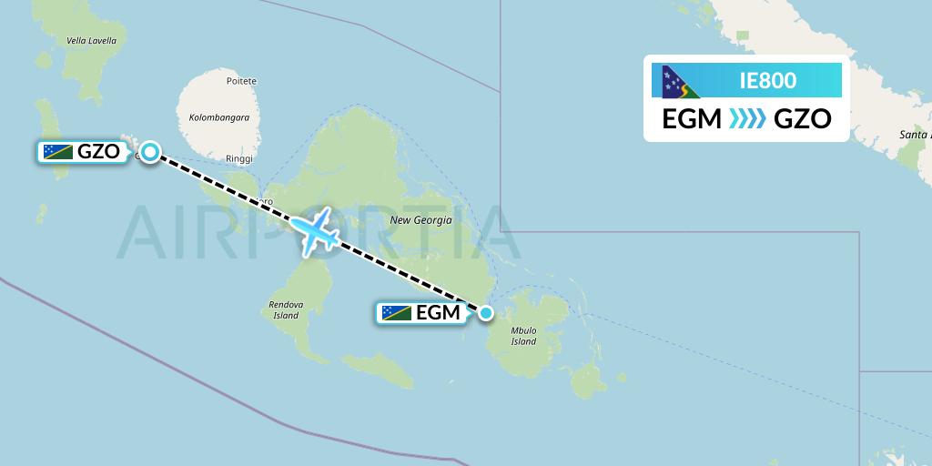 IE800 Solomon Airlines Flight Map: Sege to Gizo