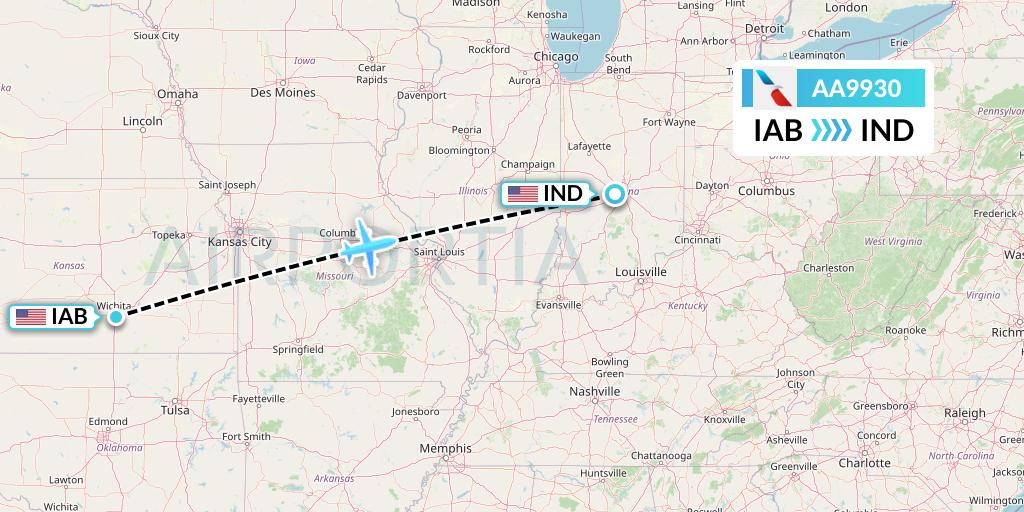 AA9930 American Airlines Flight Map: Wichita to Indianapolis
