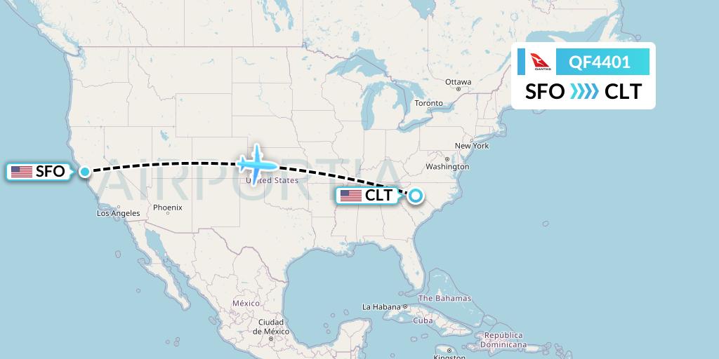 QF4401 Qantas Flight Map: San Francisco to Charlotte