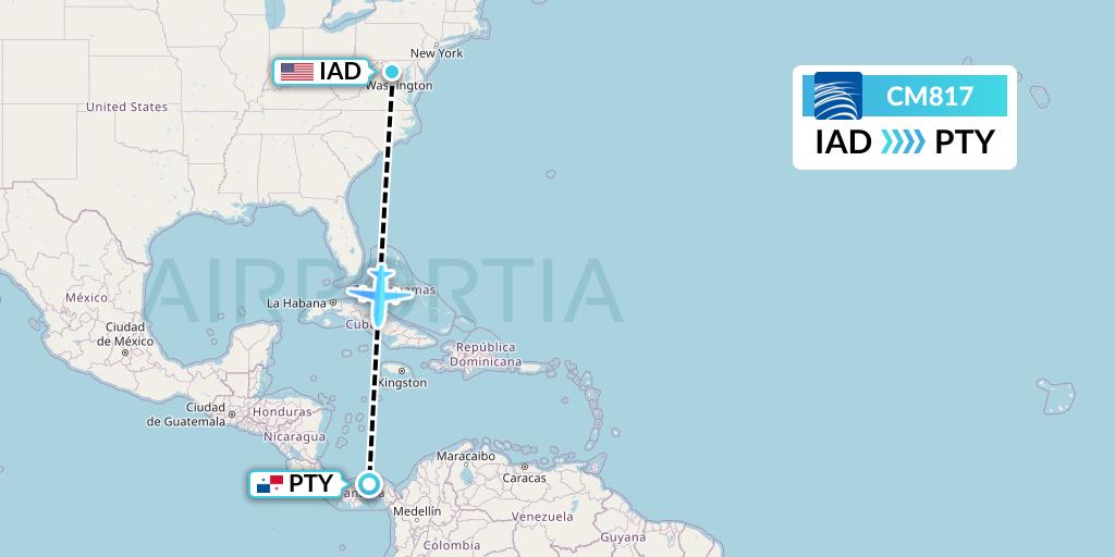 CM817 Copa Airlines Flight Map: Washington to Panama City