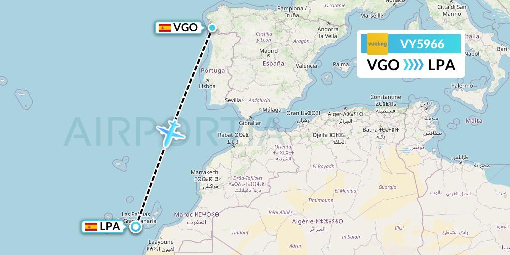 VY5966 Vueling Flight Map: Vigo to Las Palmas