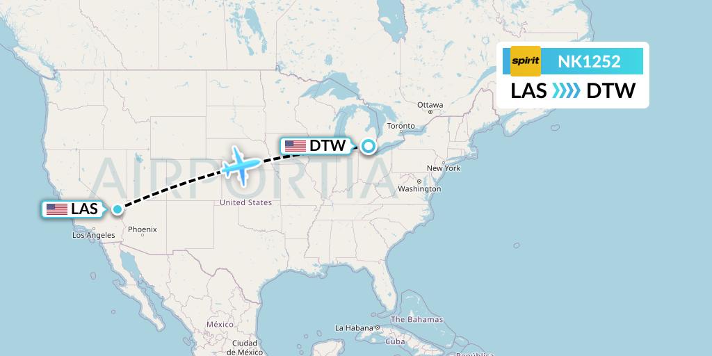 NK1252 Spirit Airlines Flight Map: Las Vegas to Detroit