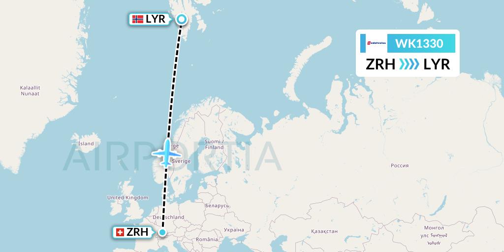 WK1330 Edelweiss Air Flight Map: Zurich to Longyearbyen