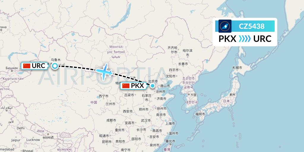 CZ5438 China Southern Airlines Flight Map: Beijing to Urumqi