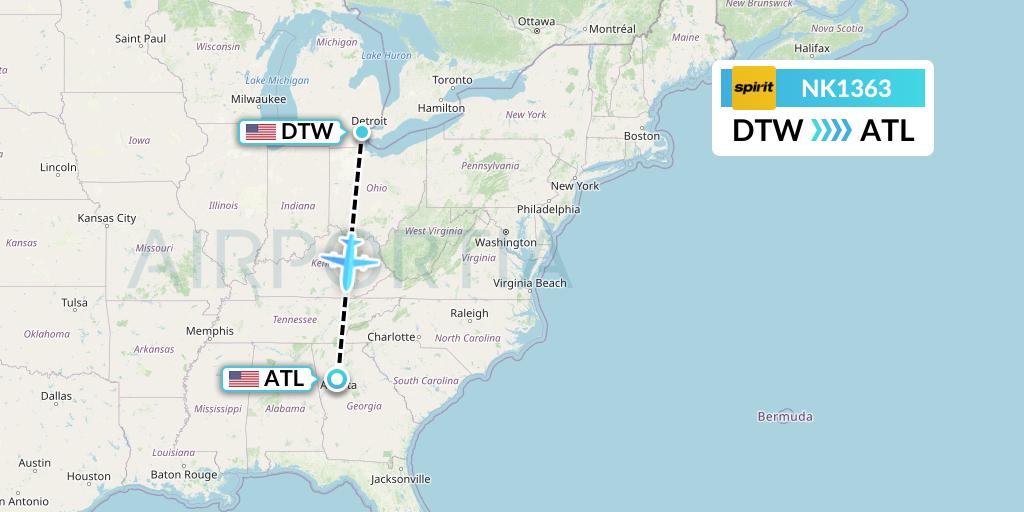 NK1363 Spirit Airlines Flight Map: Detroit to Atlanta