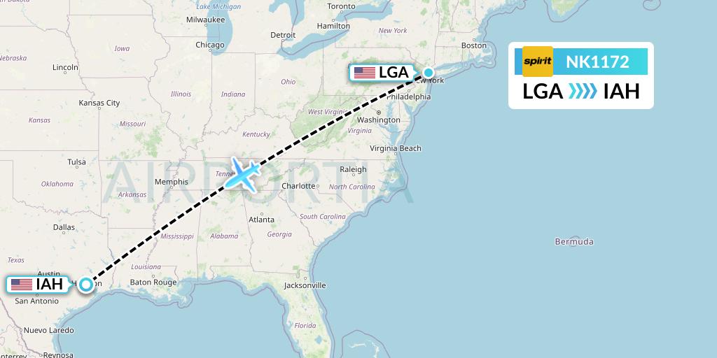 NK1172 Spirit Airlines Flight Map: New York to Houston