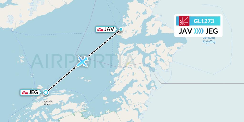 GL1273 Air Greenland Flight Map: Ilulissat to Aasiaat