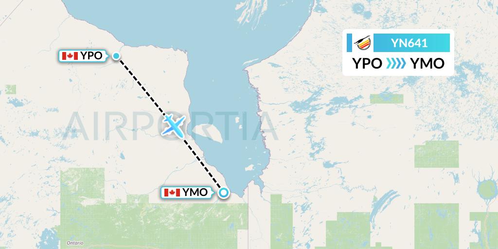 YN641 Air Creebec Flight Map: Peawanuck to Moosonee
