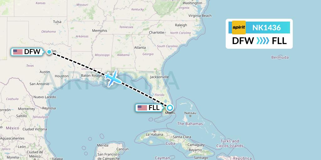 NK1436 Spirit Airlines Flight Map: Dallas to Fort Lauderdale