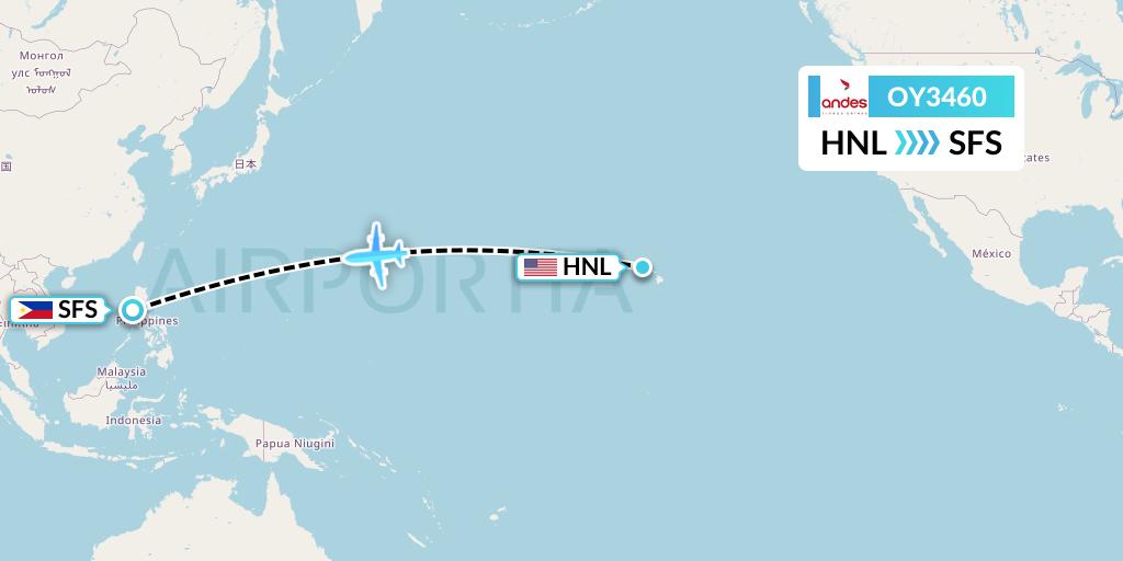 OY3460 Omni Air International Flight Map: Honolulu to Morong