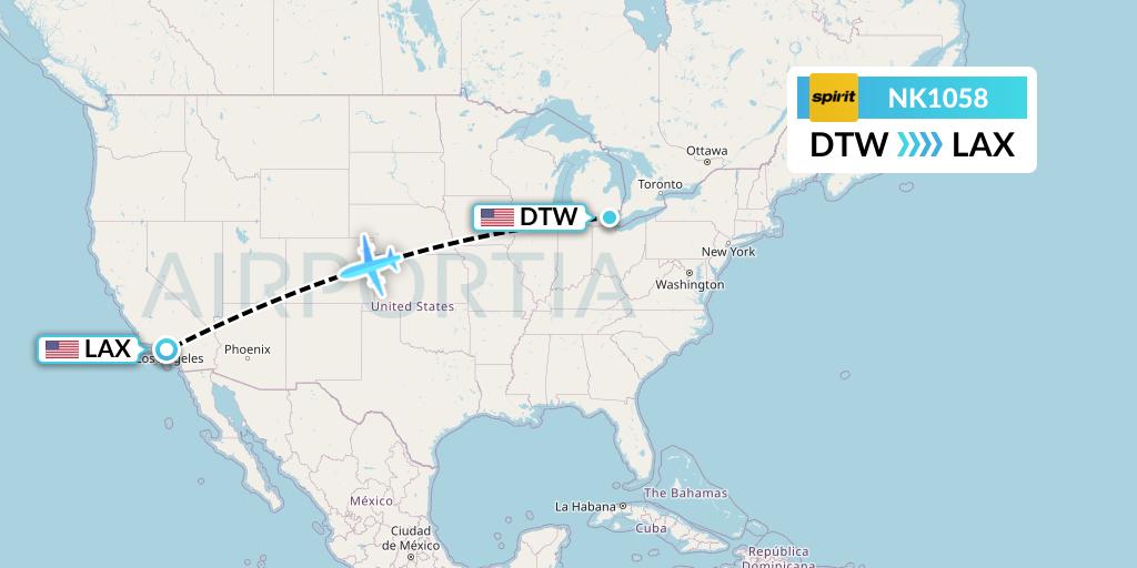 NK1058 Spirit Airlines Flight Map: Detroit to Los Angeles