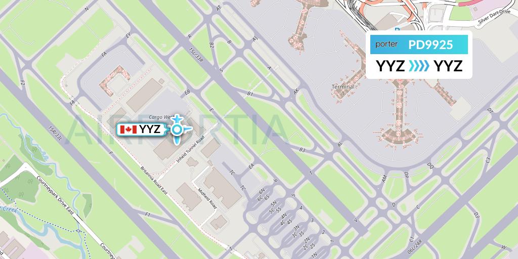 PD9925 Porter Airlines Flight Map: Toronto to Toronto