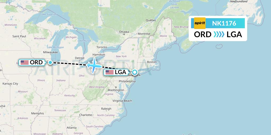 NK1176 Spirit Airlines Flight Map: Chicago to New York