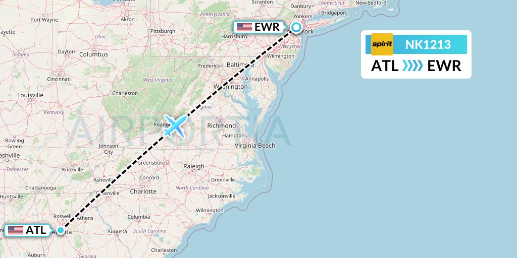 NK1213 Spirit Airlines Flight Map: Atlanta to New York