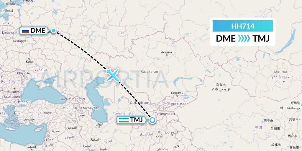 HH714 Qanot Sharq Flight Map: Moscow to Termez